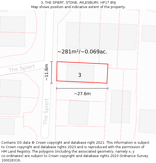 3, THE SPIERT, STONE, AYLESBURY, HP17 8NJ: Plot and title map