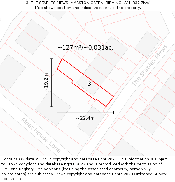 3, THE STABLES MEWS, MARSTON GREEN, BIRMINGHAM, B37 7NW: Plot and title map
