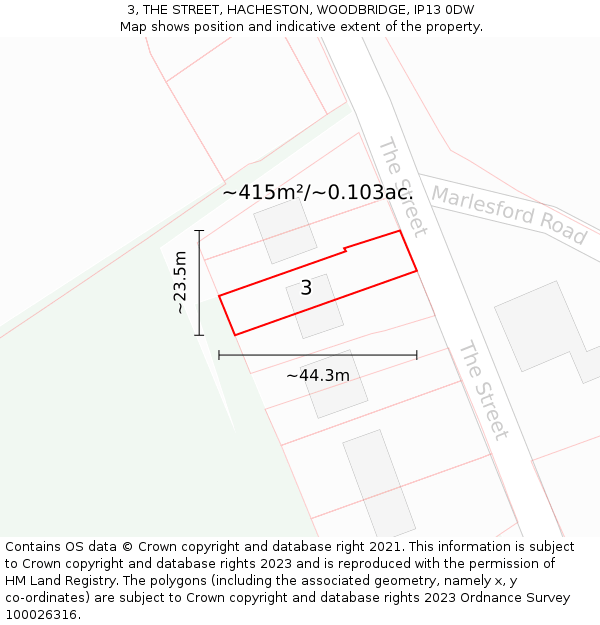 3, THE STREET, HACHESTON, WOODBRIDGE, IP13 0DW: Plot and title map