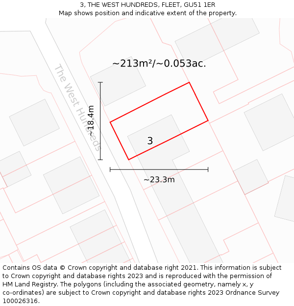 3, THE WEST HUNDREDS, FLEET, GU51 1ER: Plot and title map