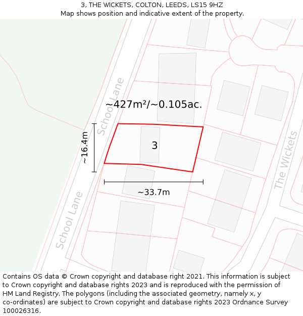 3, THE WICKETS, COLTON, LEEDS, LS15 9HZ: Plot and title map