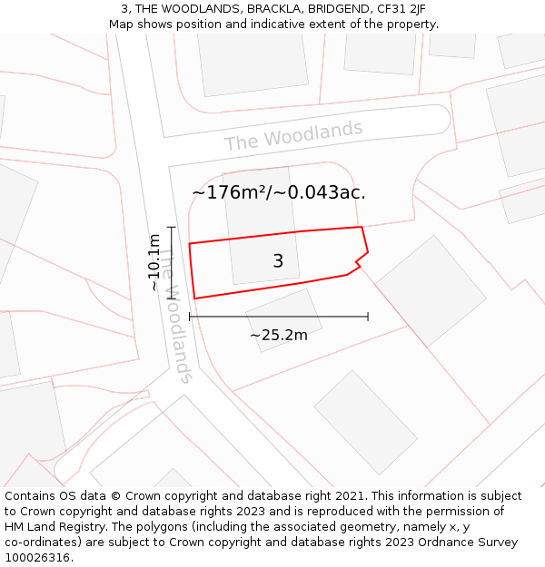 3, THE WOODLANDS, BRACKLA, BRIDGEND, CF31 2JF: Plot and title map