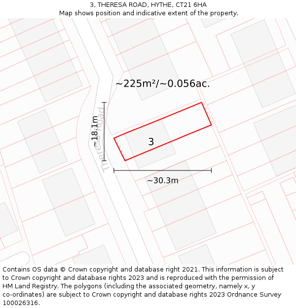 3, THERESA ROAD, HYTHE, CT21 6HA: Plot and title map