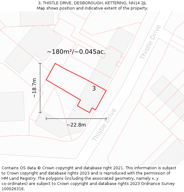 3, THISTLE DRIVE, DESBOROUGH, KETTERING, NN14 2JL: Plot and title map