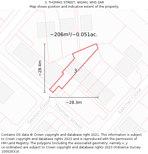 3, THOMAS STREET, WIGAN, WN5 0AR: Plot and title map