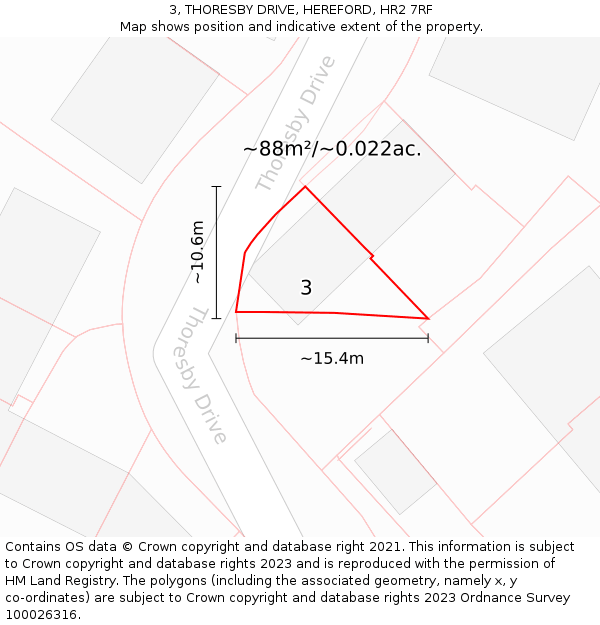 3, THORESBY DRIVE, HEREFORD, HR2 7RF: Plot and title map