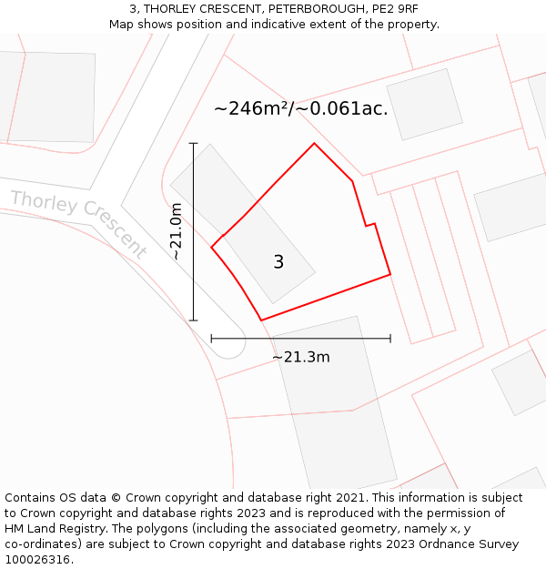 3, THORLEY CRESCENT, PETERBOROUGH, PE2 9RF: Plot and title map