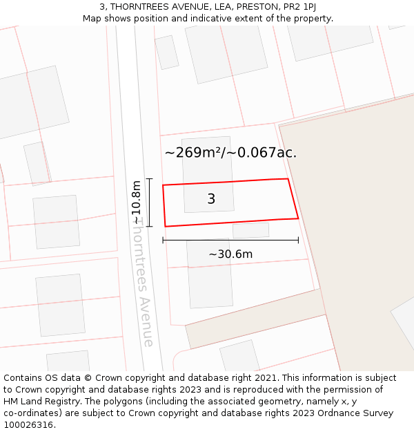 3, THORNTREES AVENUE, LEA, PRESTON, PR2 1PJ: Plot and title map