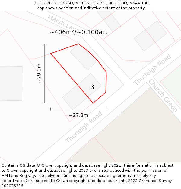 3, THURLEIGH ROAD, MILTON ERNEST, BEDFORD, MK44 1RF: Plot and title map