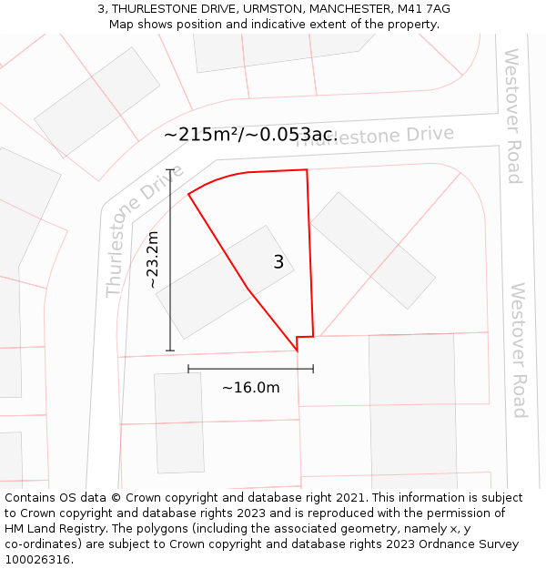 3, THURLESTONE DRIVE, URMSTON, MANCHESTER, M41 7AG: Plot and title map