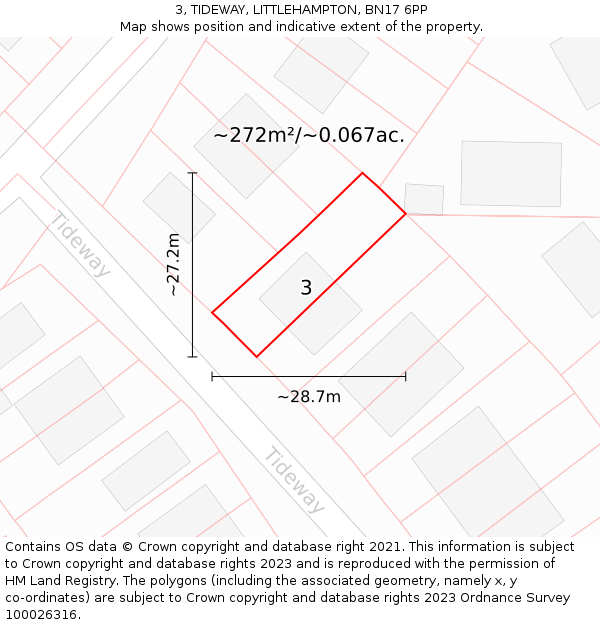 3, TIDEWAY, LITTLEHAMPTON, BN17 6PP: Plot and title map