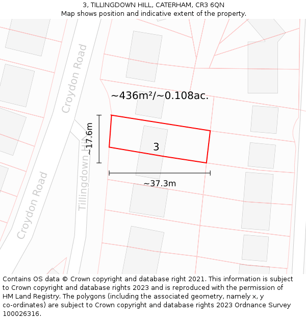 3, TILLINGDOWN HILL, CATERHAM, CR3 6QN: Plot and title map