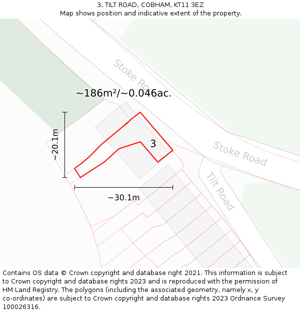 3, TILT ROAD, COBHAM, KT11 3EZ: Plot and title map