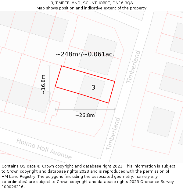 3, TIMBERLAND, SCUNTHORPE, DN16 3QA: Plot and title map