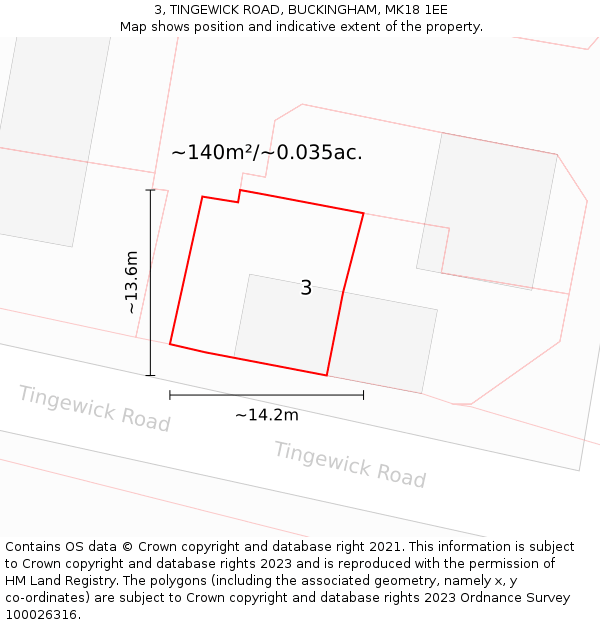 3, TINGEWICK ROAD, BUCKINGHAM, MK18 1EE: Plot and title map