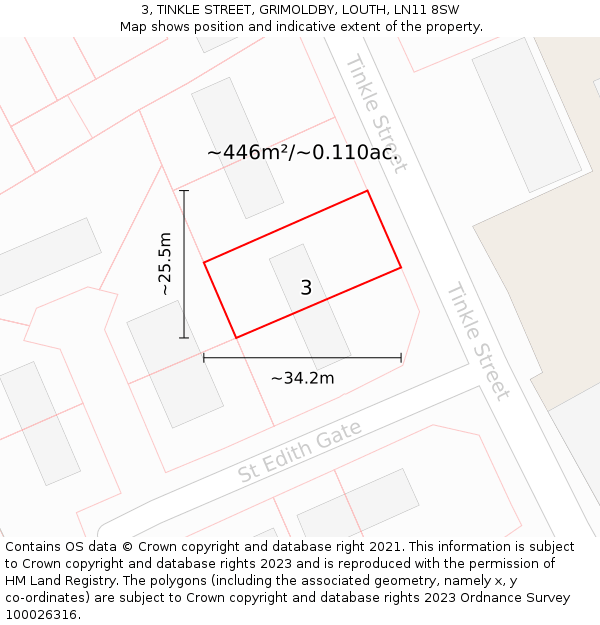 3, TINKLE STREET, GRIMOLDBY, LOUTH, LN11 8SW: Plot and title map