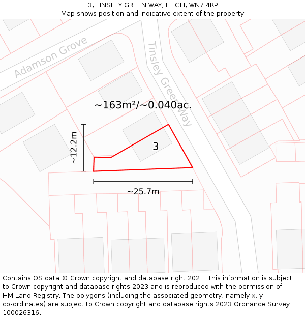 3, TINSLEY GREEN WAY, LEIGH, WN7 4RP: Plot and title map