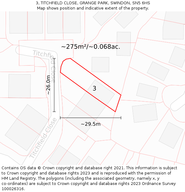 3, TITCHFIELD CLOSE, GRANGE PARK, SWINDON, SN5 6HS: Plot and title map