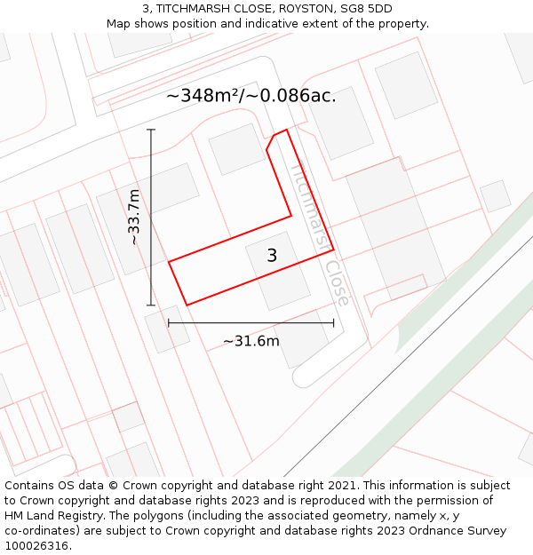 3, TITCHMARSH CLOSE, ROYSTON, SG8 5DD: Plot and title map