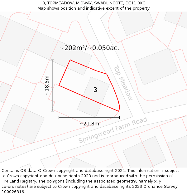 3, TOPMEADOW, MIDWAY, SWADLINCOTE, DE11 0XG: Plot and title map