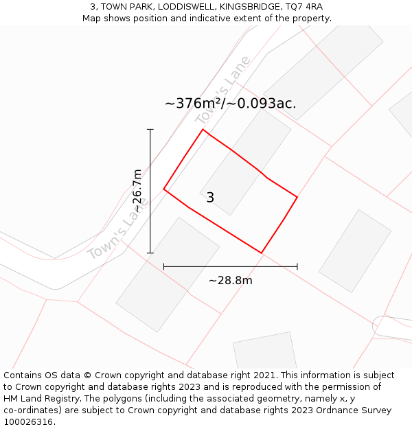 3, TOWN PARK, LODDISWELL, KINGSBRIDGE, TQ7 4RA: Plot and title map