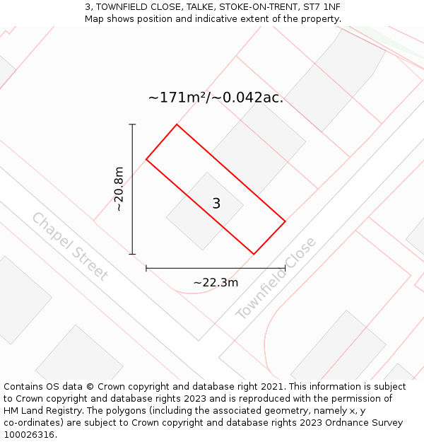 3, TOWNFIELD CLOSE, TALKE, STOKE-ON-TRENT, ST7 1NF: Plot and title map