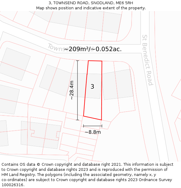 3, TOWNSEND ROAD, SNODLAND, ME6 5RH: Plot and title map