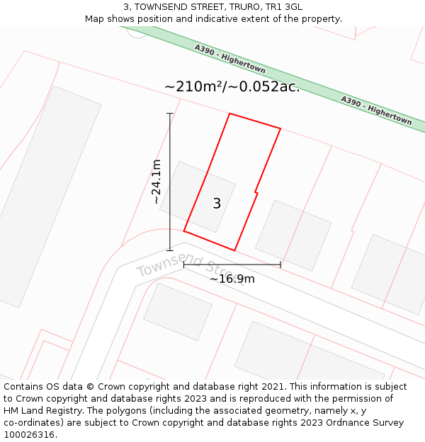 3, TOWNSEND STREET, TRURO, TR1 3GL: Plot and title map