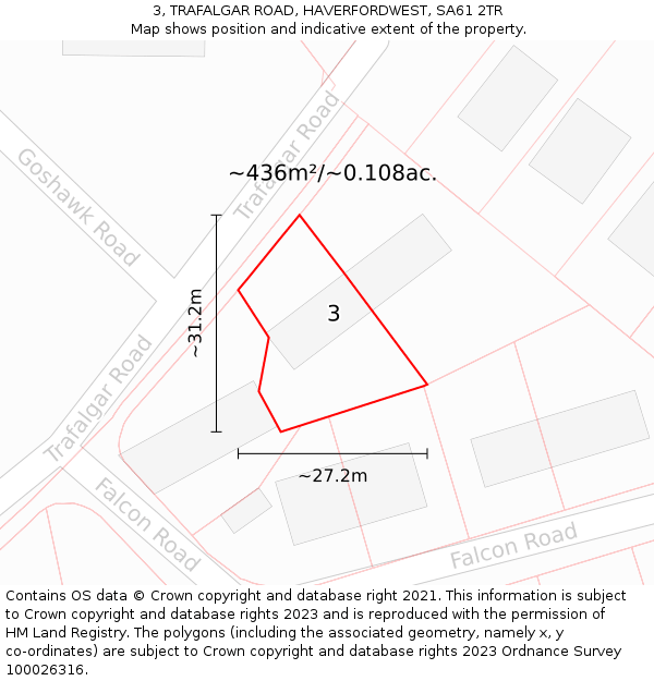 3, TRAFALGAR ROAD, HAVERFORDWEST, SA61 2TR: Plot and title map