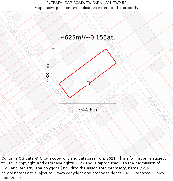 3, TRAFALGAR ROAD, TWICKENHAM, TW2 5EJ: Plot and title map