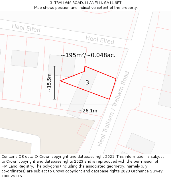 3, TRALLWM ROAD, LLANELLI, SA14 9ET: Plot and title map