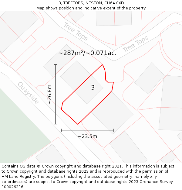 3, TREETOPS, NESTON, CH64 0XD: Plot and title map