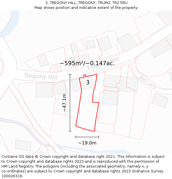 3, TREGONY HILL, TREGONY, TRURO, TR2 5RU: Plot and title map