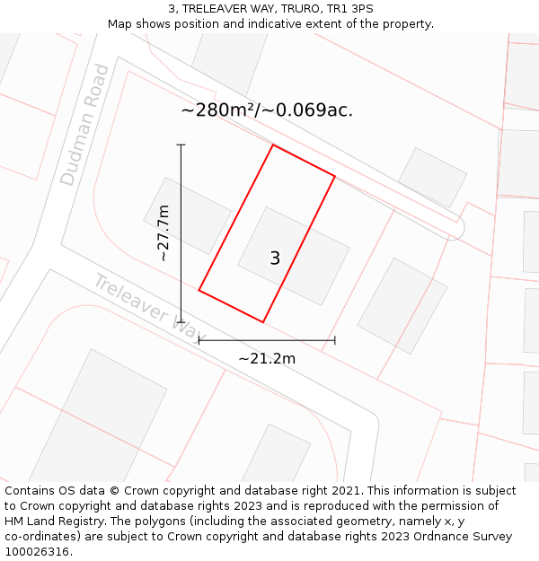 3, TRELEAVER WAY, TRURO, TR1 3PS: Plot and title map