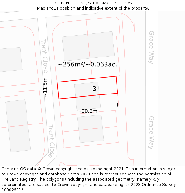 3, TRENT CLOSE, STEVENAGE, SG1 3RS: Plot and title map