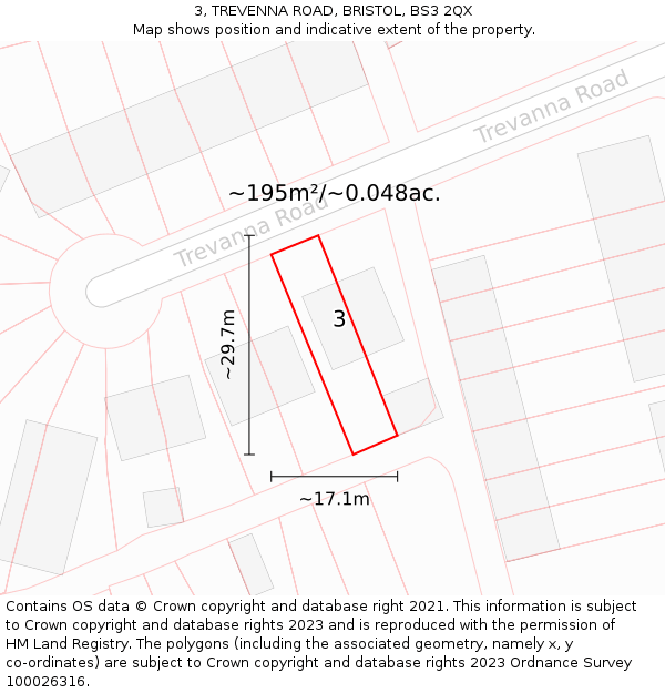 3, TREVENNA ROAD, BRISTOL, BS3 2QX: Plot and title map