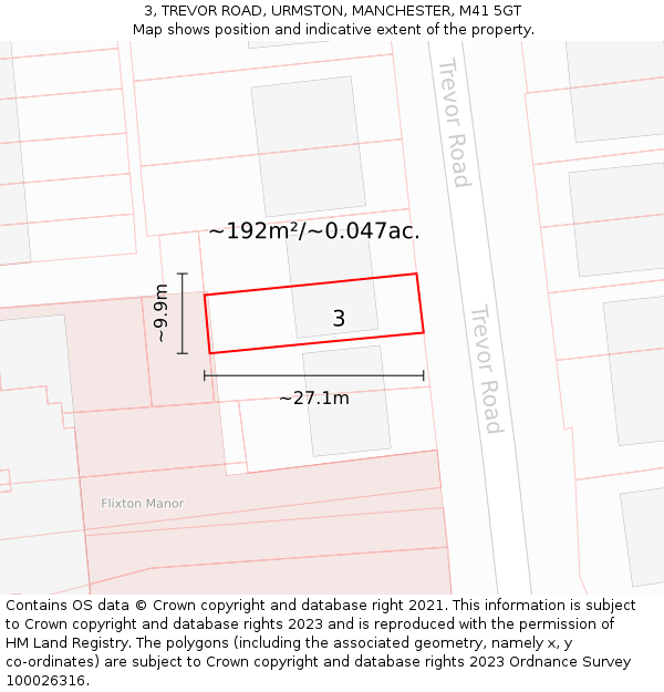 3, TREVOR ROAD, URMSTON, MANCHESTER, M41 5GT: Plot and title map