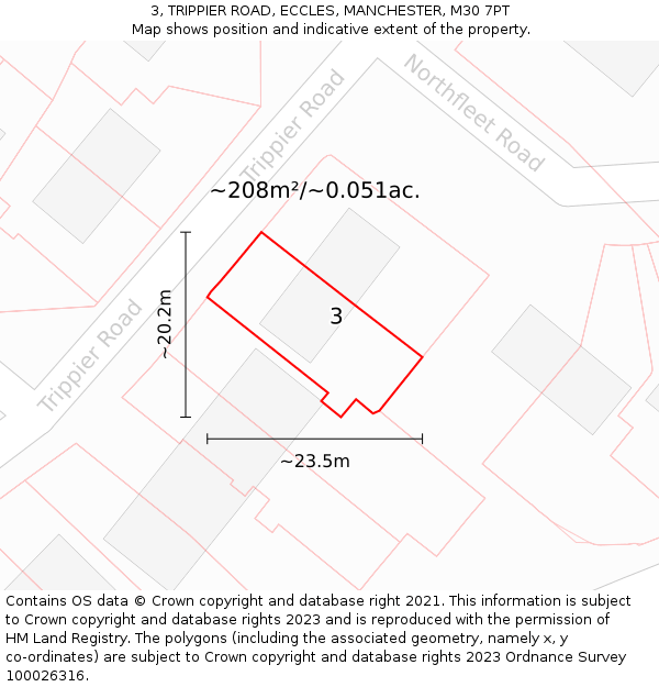 3, TRIPPIER ROAD, ECCLES, MANCHESTER, M30 7PT: Plot and title map