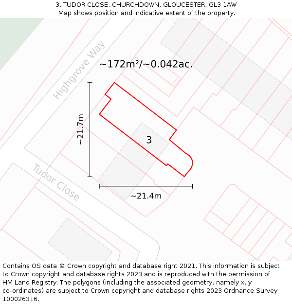 3, TUDOR CLOSE, CHURCHDOWN, GLOUCESTER, GL3 1AW: Plot and title map