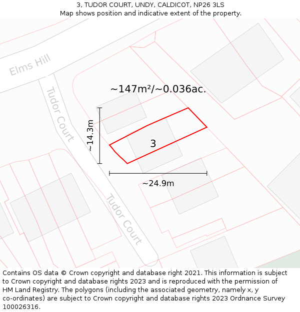 3, TUDOR COURT, UNDY, CALDICOT, NP26 3LS: Plot and title map