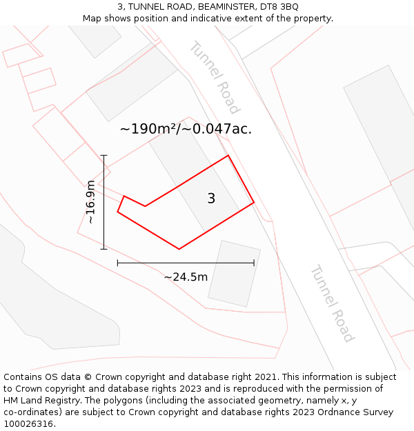 3, TUNNEL ROAD, BEAMINSTER, DT8 3BQ: Plot and title map