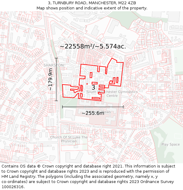 3, TURNBURY ROAD, MANCHESTER, M22 4ZB: Plot and title map