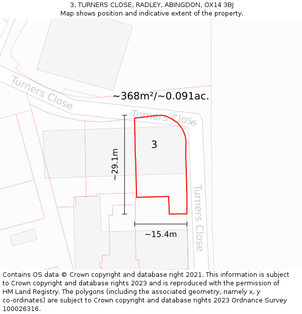 3, TURNERS CLOSE, RADLEY, ABINGDON, OX14 3BJ: Plot and title map