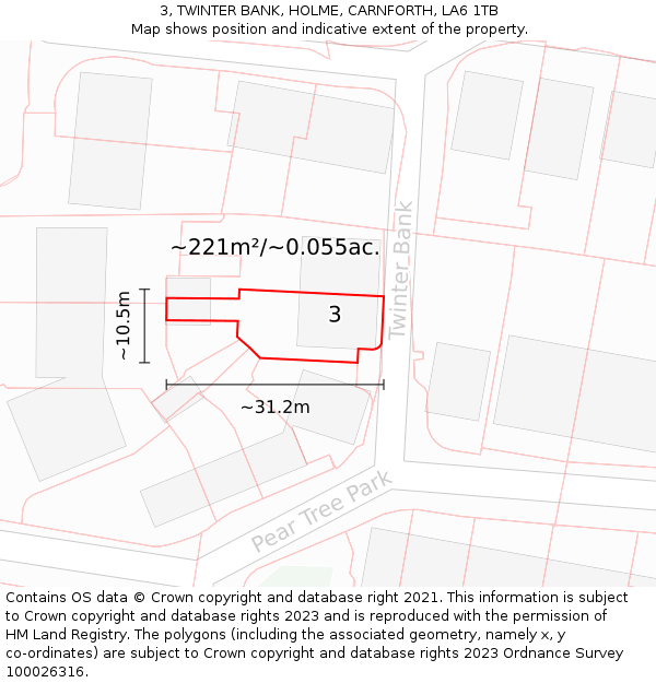 3, TWINTER BANK, HOLME, CARNFORTH, LA6 1TB: Plot and title map