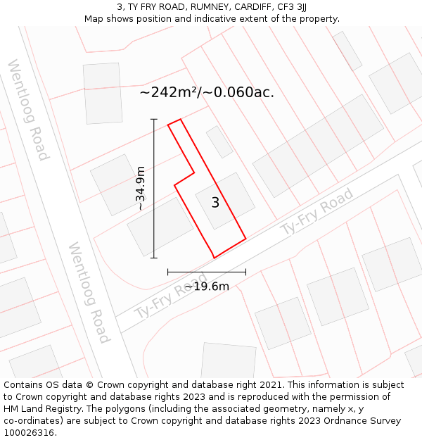3, TY FRY ROAD, RUMNEY, CARDIFF, CF3 3JJ: Plot and title map