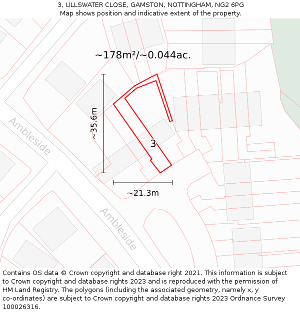 3, ULLSWATER CLOSE, GAMSTON, NOTTINGHAM, NG2 6PG: Plot and title map