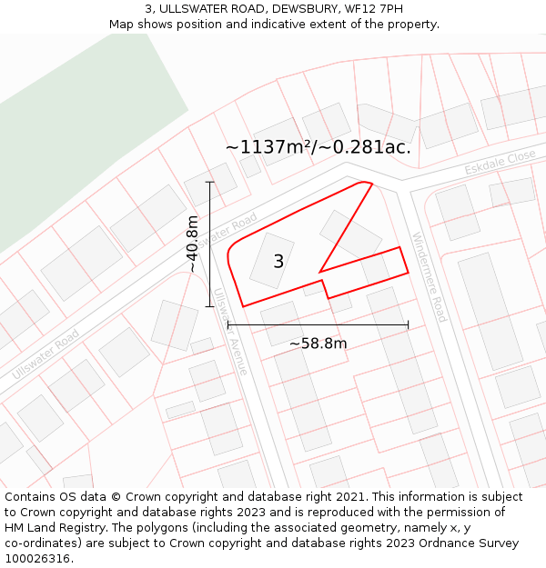 3, ULLSWATER ROAD, DEWSBURY, WF12 7PH: Plot and title map
