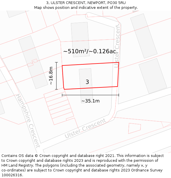 3, ULSTER CRESCENT, NEWPORT, PO30 5RU: Plot and title map