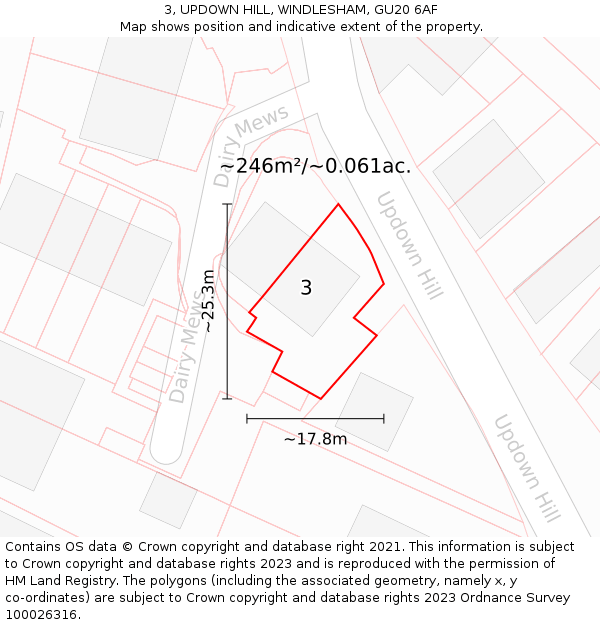 3, UPDOWN HILL, WINDLESHAM, GU20 6AF: Plot and title map