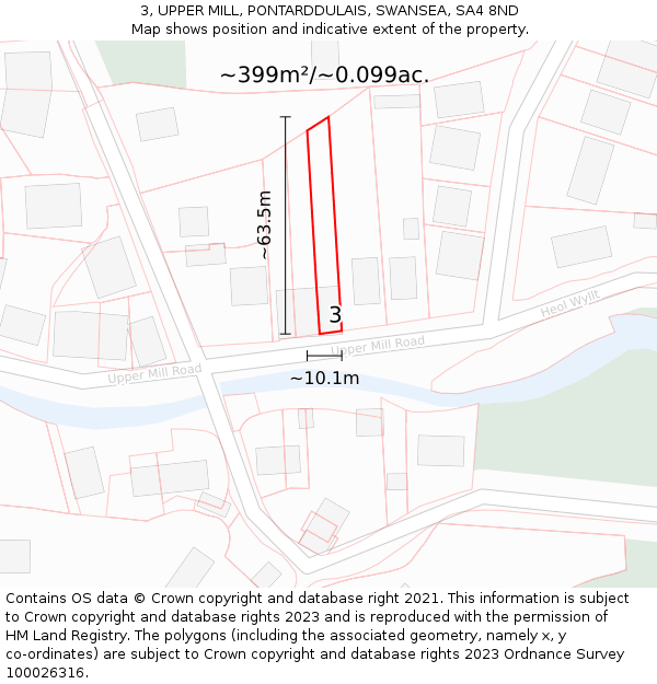3, UPPER MILL, PONTARDDULAIS, SWANSEA, SA4 8ND: Plot and title map
